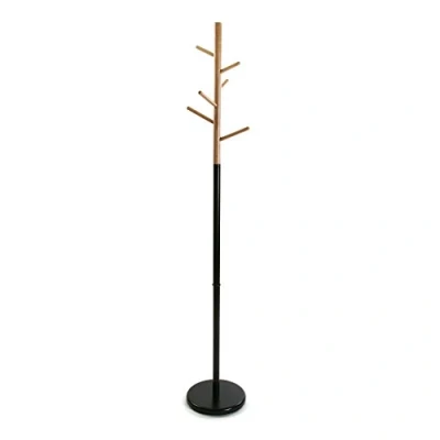 Image of Versa Malmö Floorstanding Coat Rack ideal for hallway or entryway, with 6 Clothes Bag Hooks Hangers the Hallway, Measurements (H x L W) 171 28 cm, Metal and Wood, Colour Black