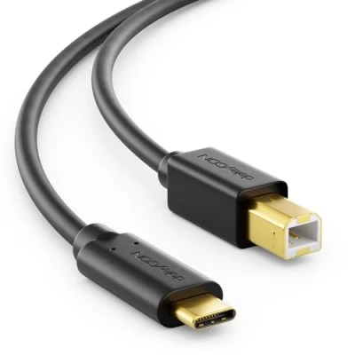 Image of deleyCON 1m (3.28 ft.) USB 2.0 Cable Plug Type 3.1 C to B Data for e.g. Computer Printer External Hard Drive Black