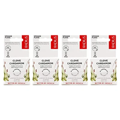 Image of Radius Clove Cardamom Dental Floss 55 Yards Vegan &amp; Non Toxic Oral Care Boost Designed to Help Fight Plaque Clear Pack of 4