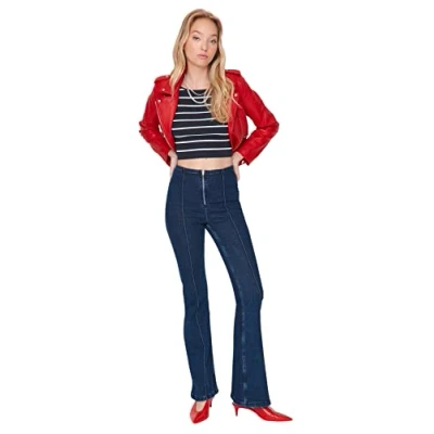 Image of Trendyol Women High Waist Flare Leg Jeans Blue
