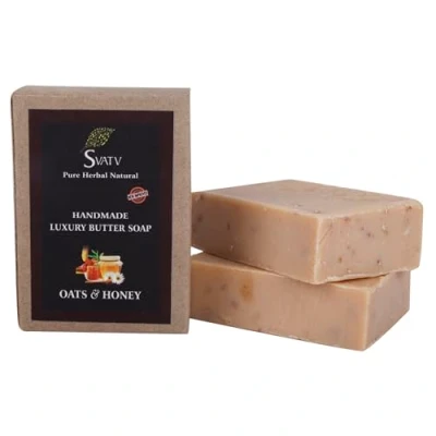 Image of SVATV Soap Oats &amp; Honey Best Exfoliating Bar, Traditional Ayurvedic Herbal For All Skin Type 125 Grams x 2 Bars