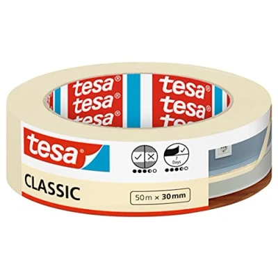 Image of tesa Masking Tape CLASSIC Painter&#039;s for During Painting Work Solvent free, Removable without Residue 50 m x 30 mm