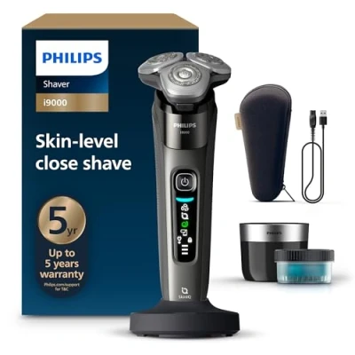 Image of Philips Shaver i9000, Wet &amp; Dry Electric Shaver, Dark Slate, with Skin IQ Technology, Triple Lift Cut System, 360 Rotating Dual SteelPrecision Blades, Model X9002/30
