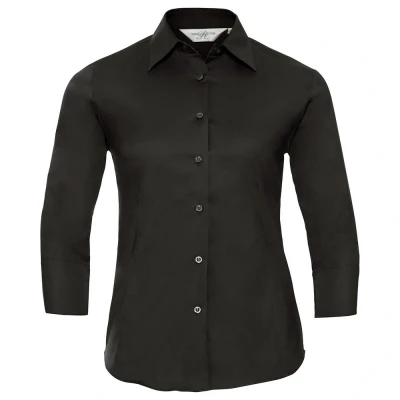 Image of Russell Athletic Collection Womens/Ladies Easy Care Fitted 3/4 Sleeve Formal Shirt (Black) Size 8 UK