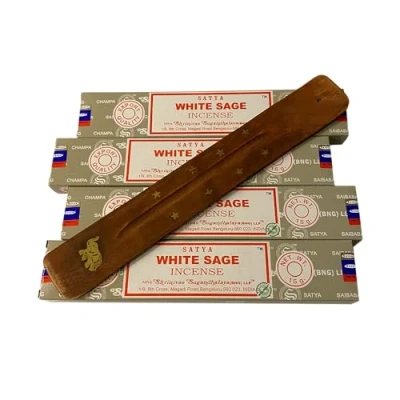 Image of VIE Satya Incense Sticks, 4 Packs x 15g, with Holder, White Sage