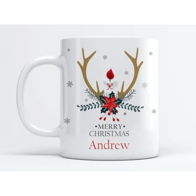 Image of EKAM Personalised Christmas Tea Mug, Customised with Your Name, Different Design Reindeer Coffee Gift for Christmas, Family, Friends, Mum, Dad, Kids, Mug (Design 1)