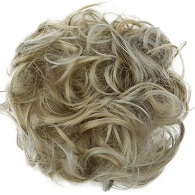 Image of CAISHA Messy Scrunchie Bun Voluminous Wavy Hairpiece Heat resistant Synthetic Fibres Ash Blonde Mix G32A