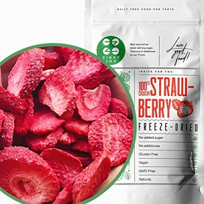 Image of Freeze Dried Strawberry Slices Raw Natural Premium Fruit Strawberries Snacking Berries from Fresh Frozen Dry Strawberrys ZingyZoo