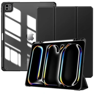 Image of TiMOVO for iPad Pro 13 inch (M4) Case 2024 with Pencil Holder, Slim Stand Protective Cover Clear Transparent Back Shell Tablet, Support Auto Wake/Sleep Black