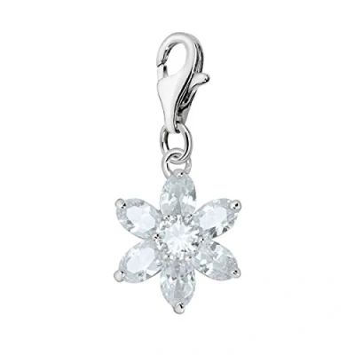 Image of Quiges Crystal White Pear Cubic Zirconia Flower Clip On Charm Pendant Silver Plated Women&#039;s Jewellery