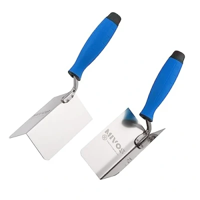Image of Mivos 2 x Corner Trowel Rustproof 120 60 mm Inner and Outer Made of Stainless Steel Interior Exterior Edge with Soft Grip Spatula Blue in