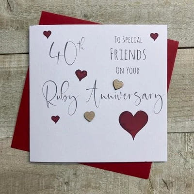 Image of WHITE COTTON CARDS SPECIAL FRIENDS 40TH RED HEARTS ANNIVERSARY CARD, HAND FINISHED (S108 SF40)