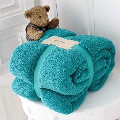 Image of Hachette Teddy Fleece Throw Blanket Soft Warm Over Sofa Bed Travel Bedspread (Teal, King 200 x 240 cm)