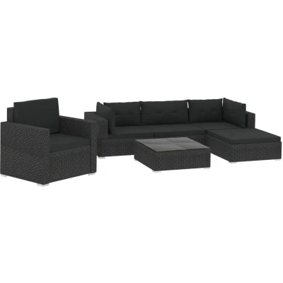 Image of vidaXL 6 Piece Garden Lounge Set with Cushions Poly Rattan Black