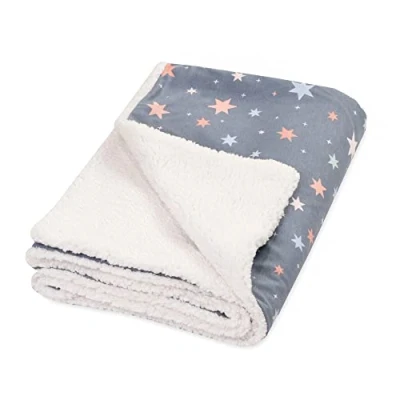 Image of Julius Zöllner Winter Blanket Made of Cotton Jersey and Cuddly Teddy Fabric, Size 70 x 100 cm, in Germany, Oeko Tex® Standard 100, Shiny Stars