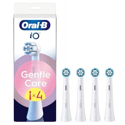 Image of Oral B iO Series Gentle Care, Original Replacement Round Brush Heads, Angled Bristles for Deeper Plaque Removal, Softest Head Sensitive Gums, Electric Toothbrushes, 4