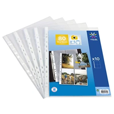 Image of Viquel Set of 10 Perforated Pockets for Photos x 15 cm or Postcards Protective Sleeves Cards Made in France Transparent