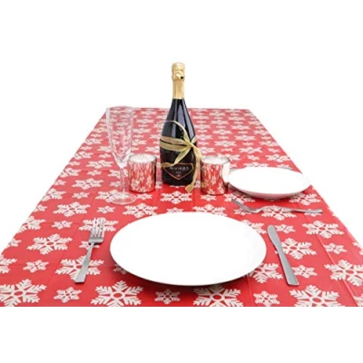Image of Christmas Concepts® 72&quot; x 54&quot; Red Snowflake Decorated Tablecloth Tableware Accessories Plastic Reusable