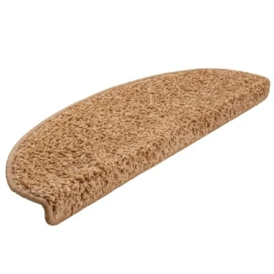 Image of vidaXL Beige Carpet Stair Treads 15 Pieces, 100% PP Tufted, 65x21x4 cm, Slip Resistant, Sound Dampening, Washable, Suitable for All Stairs