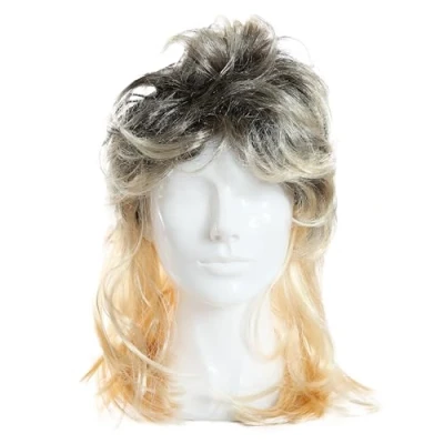 Image of I LOVE FANCY DRESS Adults Blonde Mullet Wig Long, Glueless, Synthetic Hair with Black Roots One Size Fits Most Pack of 1 Classic Style Straight Tiger 1731069031