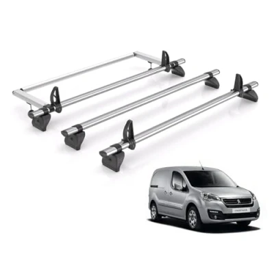 Image of Rhino Roof Rack for Peugeot Partner 2008 2018 [Only Fits L1 Wheelbase Models] 3 Bars &amp; Rear Ladder Roller + Loadstops KR21/GA3FL/KLS2