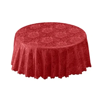 Image of Emma Barclay Damask Rose Jacquard Table Cloth in Wine 63&quot; (160cm) Round