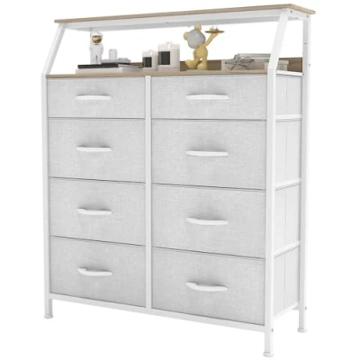Image of YITAHOME Chest of Drawers with 8 Drawers, Fabric Cabinet Shelves,Easy Pull Handle,Sturdy Steel Frame,Storage for Bedroom, Kids Room, Closet,Light Grey