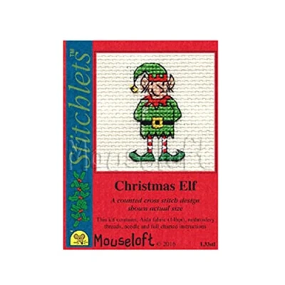Image of Mouseloft Stitchlet Christmas Card Cross Stitch Kit &quot;Christmas Elf&quot;