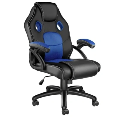 Image of TecTake® Gaming Chair Mike, with Ergonomic, Thick Padding, Faux Leather, and Breathable Mesh. Adjustable Height, 360 Rotation Smooth Castors for Max Office Game Comfort black/blue