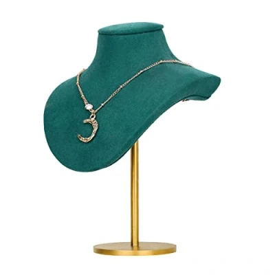 Image of GemeShou Green necklace holder bust for girls, Velvet hanging jewelry organizer, Small mannequin, Metal display stands selling【Green】