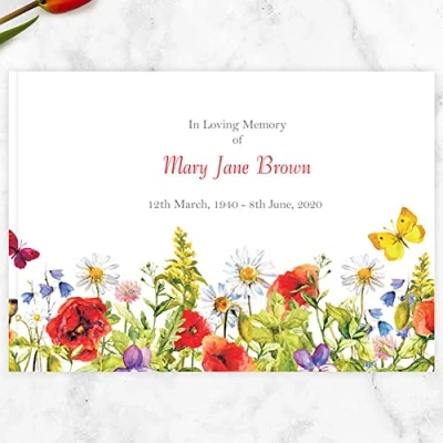 Image of Dotty about Paper Funeral Condolence Guest Book Poppies &amp; Butterflies, for Funeral, Book, of Remembrance, Memorial Memory Book.