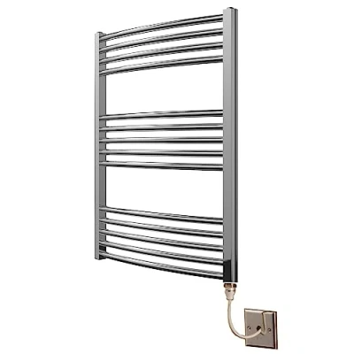 Image of Greened House Chrome Curved Electric Heated Towel Rail 600mm wide x 800mm high Designer Radiator
