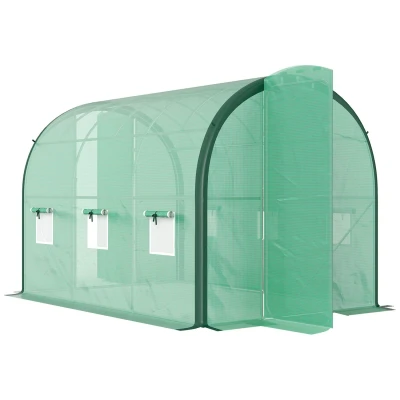 Image of Outsunny Tunnel Greenhouse Upgraded Structure Hinged Doors 3 x 2 (m) Green 84H 033V04GN