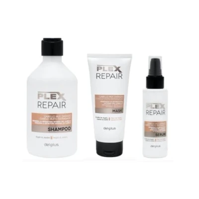 Image of Pack 3 Shampoo 400 Mask 200 Serum 100 Plex Repair with Argan and Jojoba Deliplus (Pack of 3)