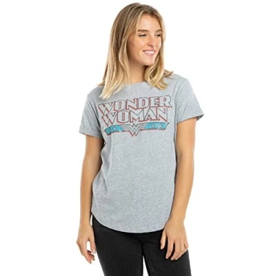 Image of DC Comics Women&#039;s Wonder Woman Retro T Shirt, Sports Grey, 10/M