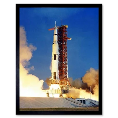 Image of Artery8 Space NASA Apollo 11 Rocket Launch Lift Off Photo Art Print Framed Poster Wall Decor 12x16 inch