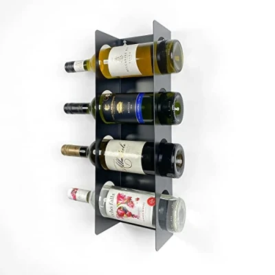 Image of Okunai Steel Wall Mounted Cabinet Narrow Wine Rack Durable, Tall Vertical Bottle Holder Storage Small for Bar, Home, Cellar, Kitchen (Black 4 Capacity)
