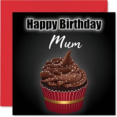 Image of Stylish Birthday Cards for Mum Cupcake Fun Happy Card from Daughter Son, Mother Gifts, 145mm x Bday Greeting Mama Mom Mam Mammy