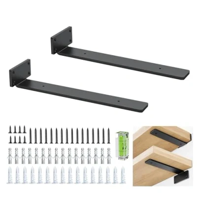 Image of Shelf Brackets Heavy Duty 5mm Thick Floating Metal for Shelves Rustic Bracket 2 Pack (12 Inches/30cm)
