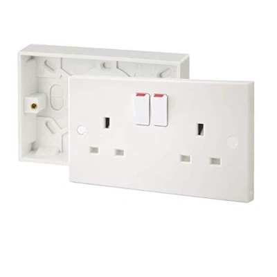 Image of SHP Electrical® 13A Double White Switched Socket &amp; Premium Surface Mount 25mm Pattress Box 2 Gang Set Electrical Outlets Screw Caps Included