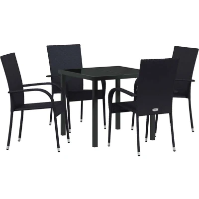 Image of vidaXL 5 Piece Garden Dining Set Black Poly Rattan