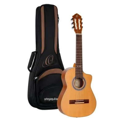 Image of Ortega Guitars Concert Guitar Requinto Series electro acoustic deep body includes Gig Bag solid cedar/sapele (RQ39E)