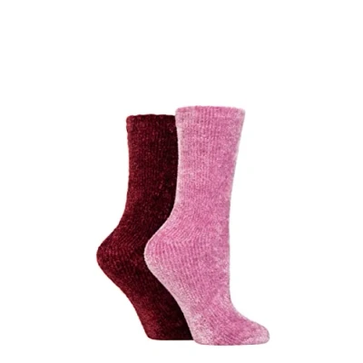 Image of Elle Ladies Super Soft Silky Cosy Chenille Leisure Socks Pack of 2 Size 4 8 in Assorted Colours Perfect for Lounging (Smokey Pink)