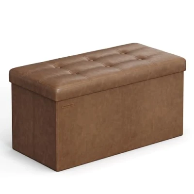 Image of SONGMICS Storage Ottoman, Foldable Ottoman Foot Rest, 38 x 76 cm Stool, Cube with Storage, Load up to 300 kg, for Living Room, Bedroom, Entryway, Coffee Brown LSF040K51