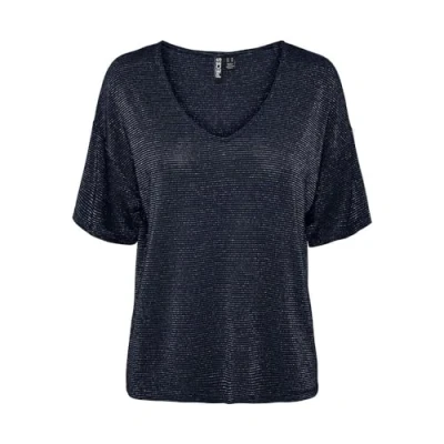 Image of PIECES Women&#039;s Pcbillo Oversized Tee Stripes Noos T Shirt, Sky Captain/Detail: Gold Lurex, XS
