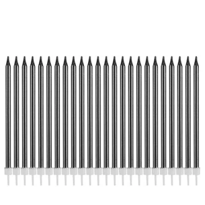 Image of Metallic Happy Birthday Candles Tall Cake Holders Long Thin Cupcake Topper for Wedding Party Decoration (24pcs Black)