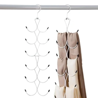 Image of 1 Pack Scarf Hanger,Scarf Organizer with 12 Hooks,Foldable Tie Hanger for Wardrobe,Space Saving Closet Scarves,Shawl,Belt,Tie (White)