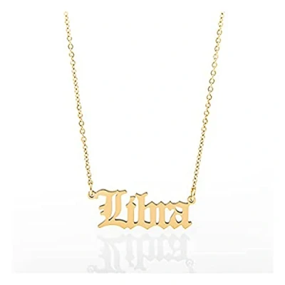 Image of Minegreet Old English Zodiac Necklace for Women, Horoscope Birth Star Sign Letter Astrology Constellation Birthday Gift (Libra Gold)