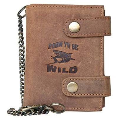 Image of Born to be wild Men&#039;s Natural Genuine Leather Wallet with Metal Chain Shark