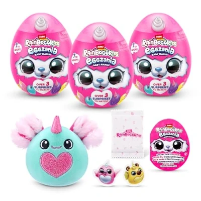 Image of Rainbocorns Eggzania Baby Mania by ZURU, Plush Surprise Unboxing with Animal Soft Toy, For Girls (3 Pack)